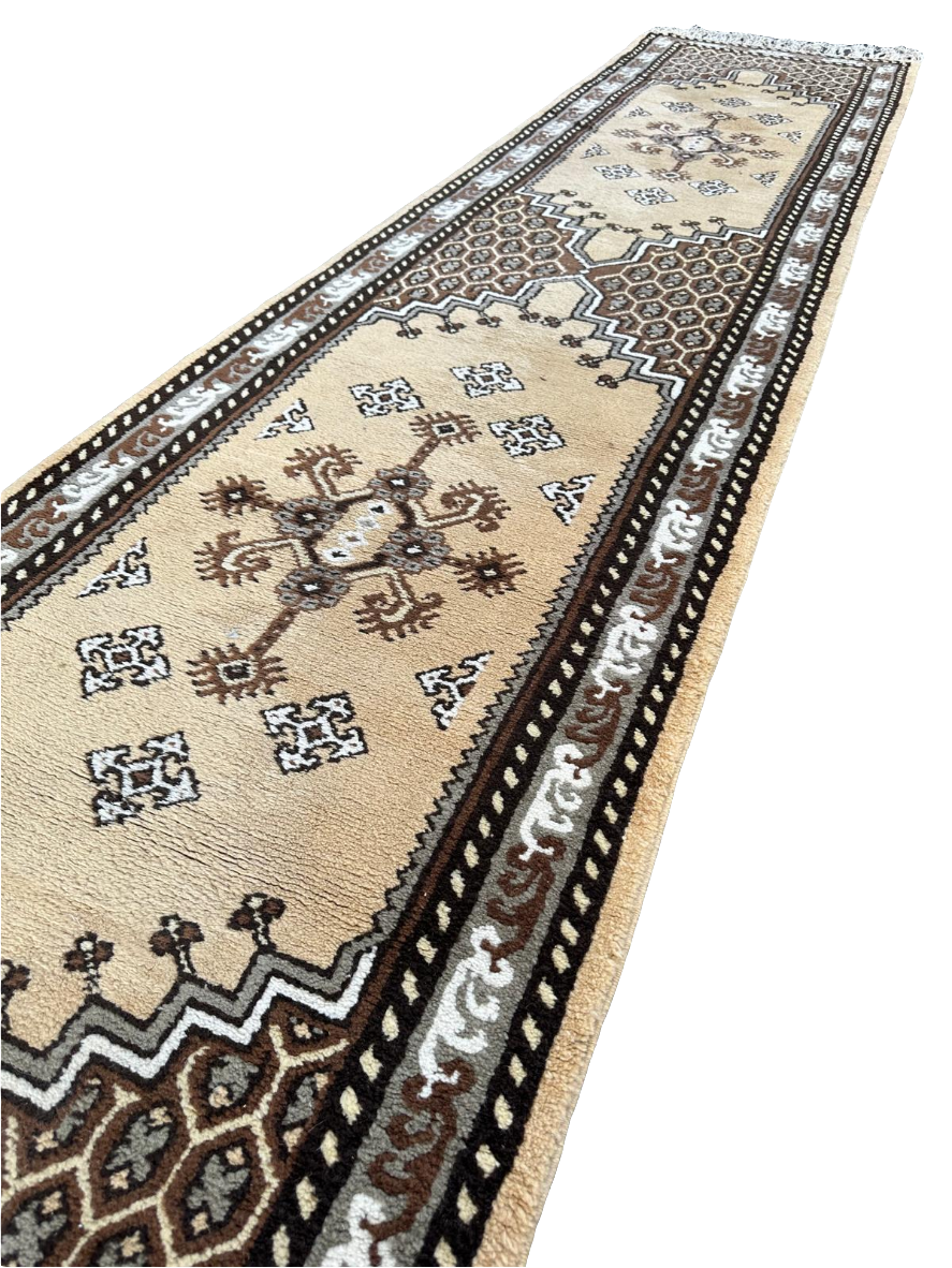 Tapis beige de couloir fait main 4m x 1m