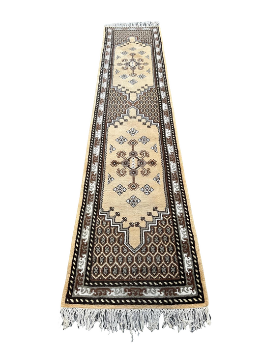Tapis beige de couloir fait main 4m x 1m